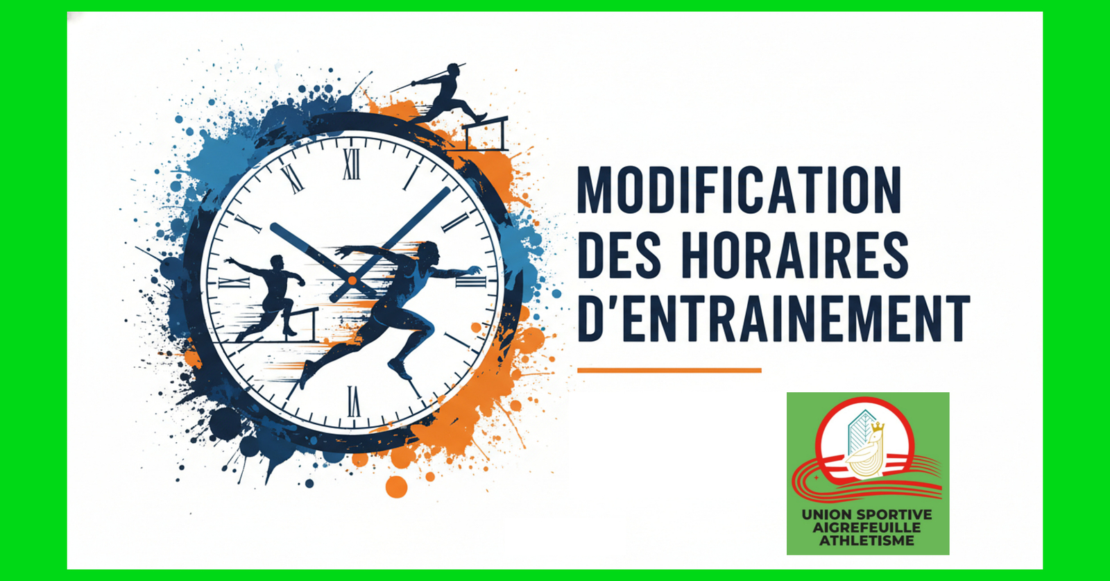 Modification des horaires d'entrainement pour tous les samedi jusqu'à la fin de saison !